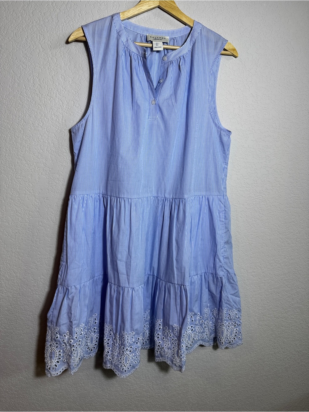 Calypso St. Barth dress size large Blue Sleeveless Tiered Eyelet Hem